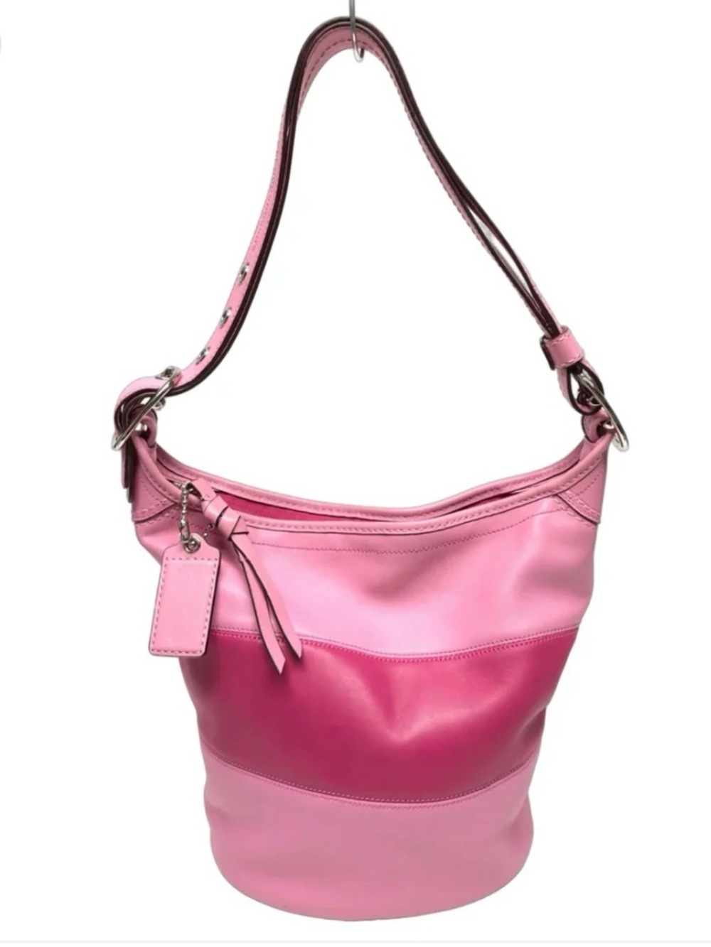 Vintage Coach Rugby Bucket Bag pink Leather Large Stripe Y2K Rare shoulder bag - Picture 3 of 17